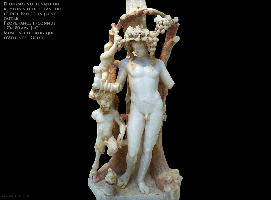 Athènes - Grèce  - Musée archéologique national - Dionysos avec le dieu Pan et un jeune satyre