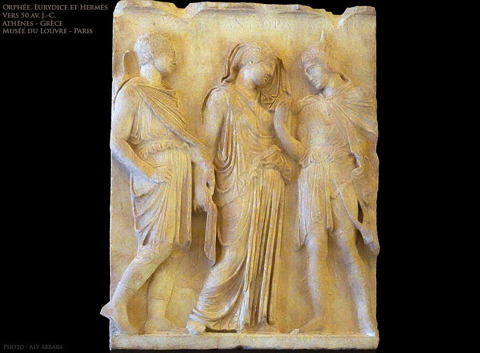 France - Paris - Musée du Louvre - Les adieux d'Orphée (Orpheus) et Eurydice en présence d'Hermès psychopompe - Relief - vers 50 av J-C