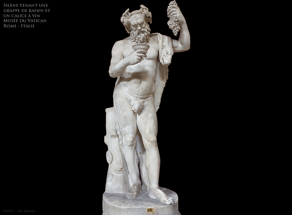 Rome - Italie - Musée du Vatican - Silène tenant une grappe de raisin et un calice à vin ; la peau d'une panthère est portée sur son épaule gauche