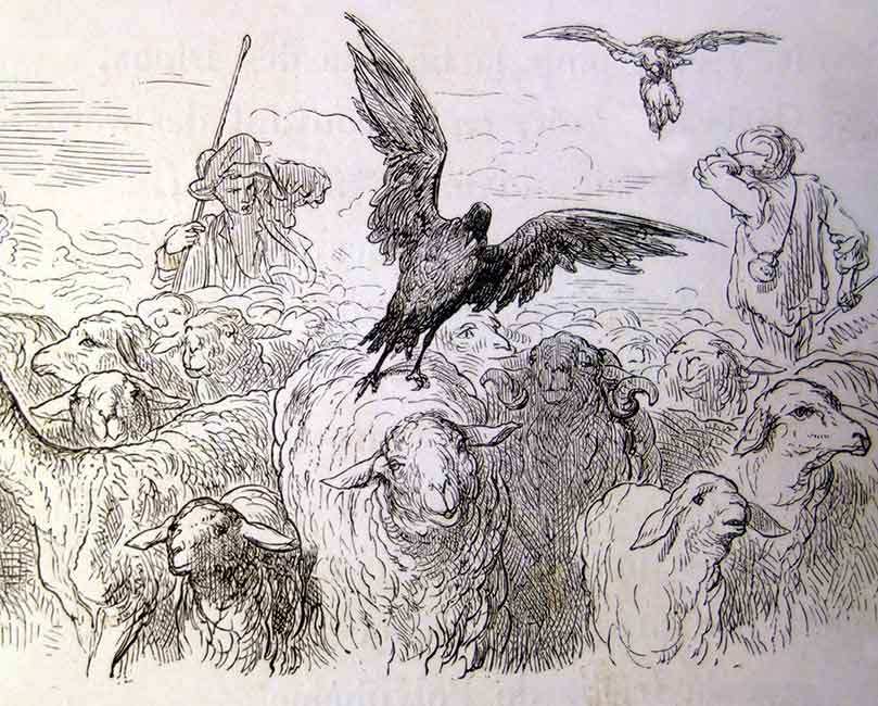 Le corbeau voulant imiter l'aigle - Gustave Doré