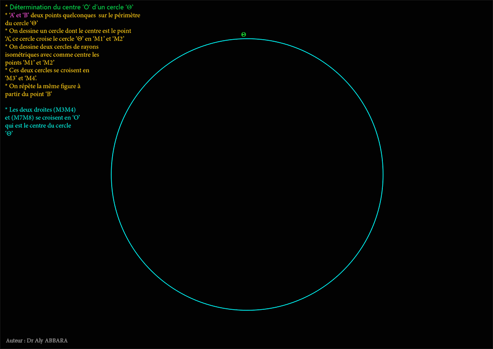 Détermination du centre d'un cercle à l'aide du comps et la règle