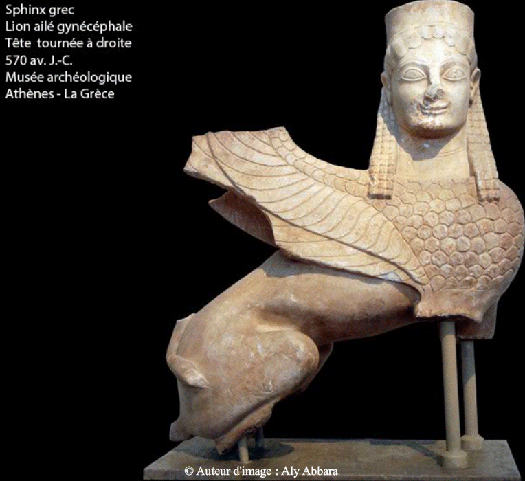 Grèce - Athènes - sphinx grec (lion ailé à tête de femme ou lion ailé gynocéphale) 