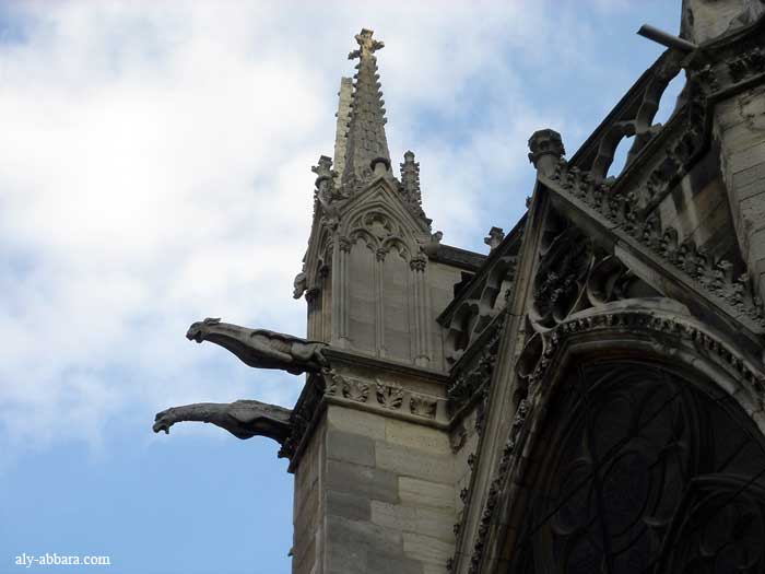 Paris : la Cathédrale de Notre-Dame de Paris ; un animal fabuleux sonrtant des murs pour défendre l'église