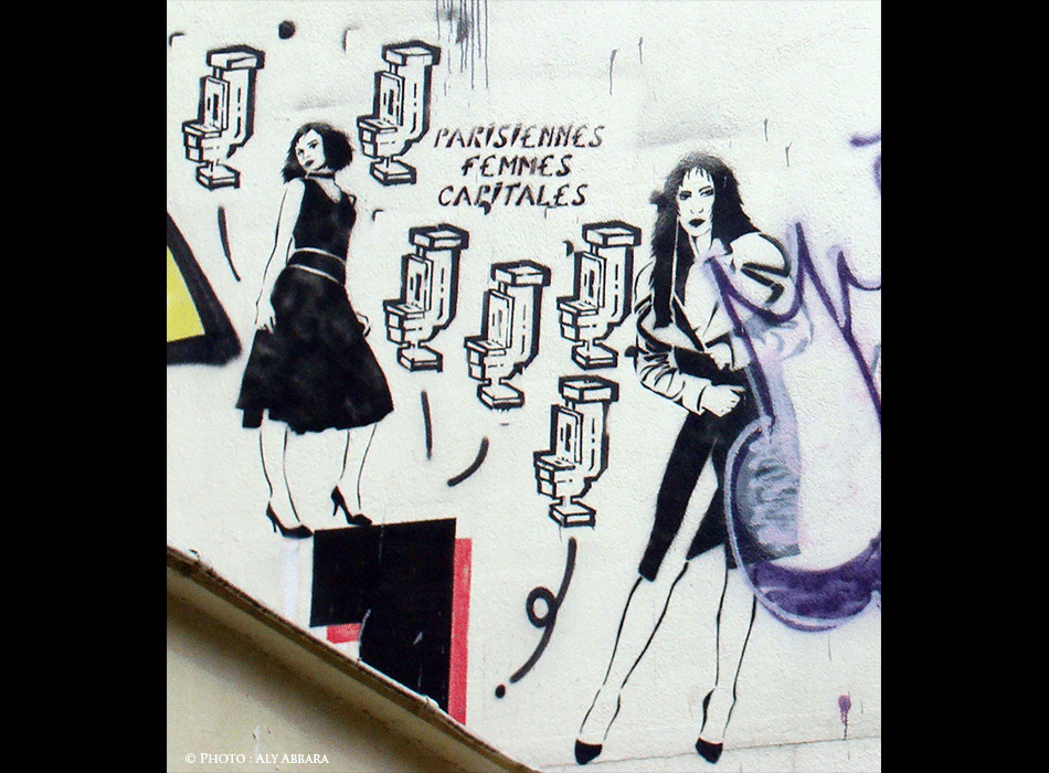 Paris - Art de rue (Street Art - Art urbain mural) - Pochoir mural signé Miss-Tic -  Épigramme (Parisiennes femmes capitales)