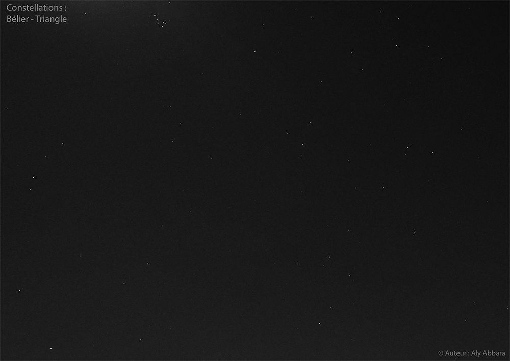 Astronomie - Constellation du Bélier (Aries) avoisinant les constellations du Triangle (Triangulum), de la Baleine (Cetus) et du Taureau (Taurus)
