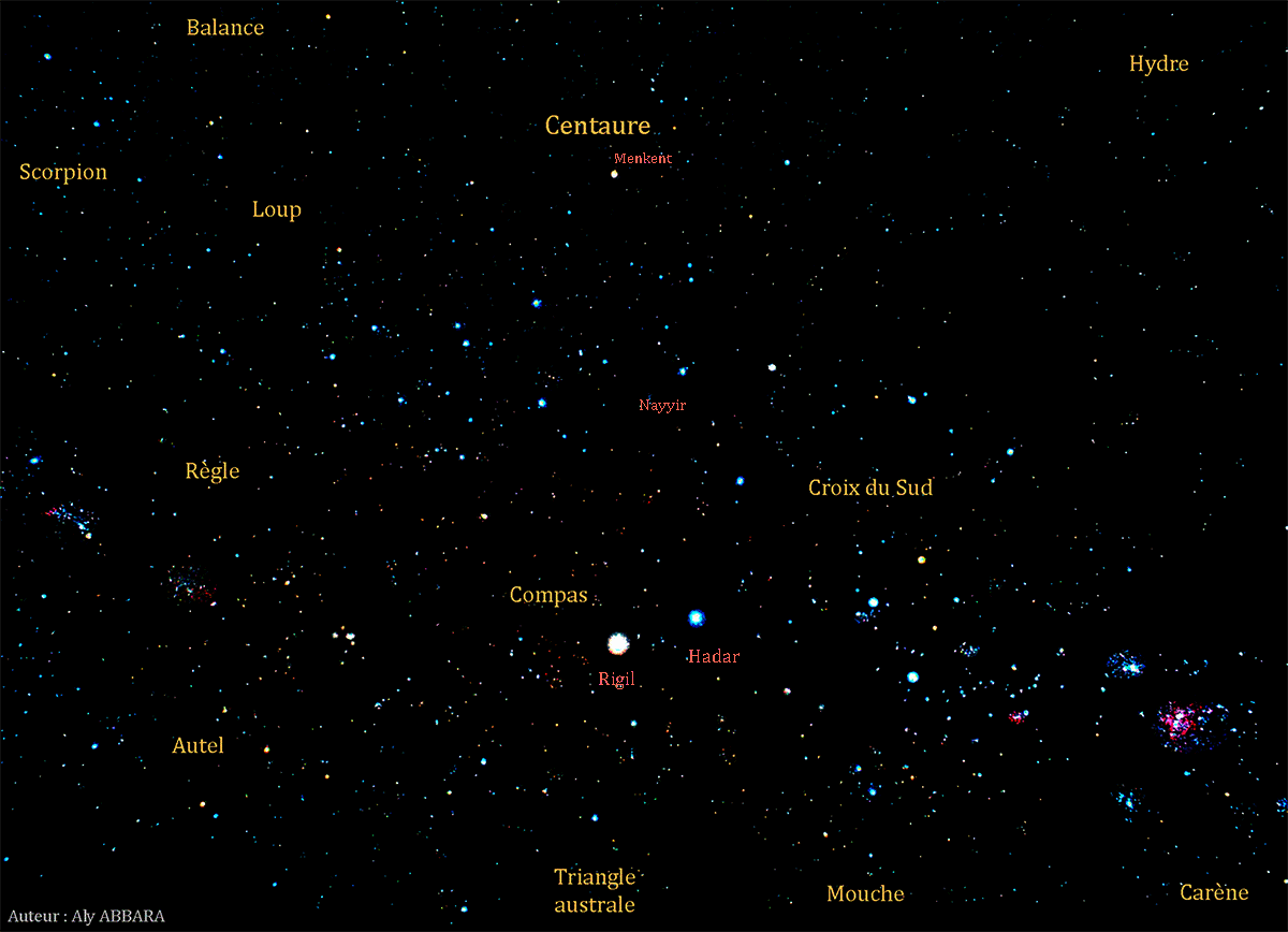 Carte stellaire 41b - Constellations : Le Centaure - La Croix du Sud - Le Loup - La règle - Le Compas - L'Autel - Le triangle austral - La Mouche