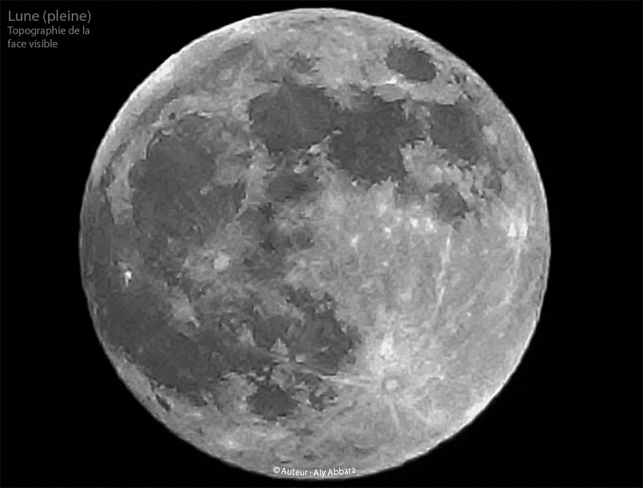 Topographie de la face visible de Lune (Mers, Lacs, Golfs, Cratères, Monts et Alunissage des Missions Apollo)