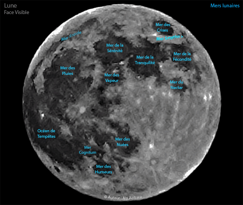 Topographie de la face visible de la lune - Les mers (Mares)