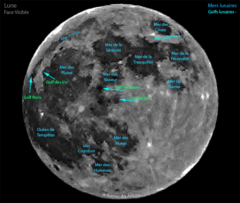 Topographie de la face visible de la lune - Les mers et les golfs