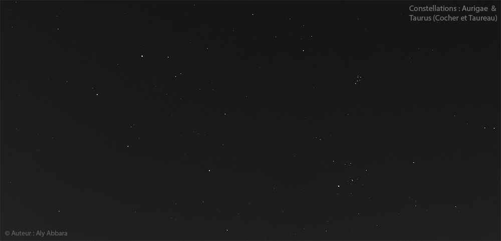 Astronomie - Constellation du Cocher (Auriga - Aurigae) et Constellation du Taureau (Taurus)
