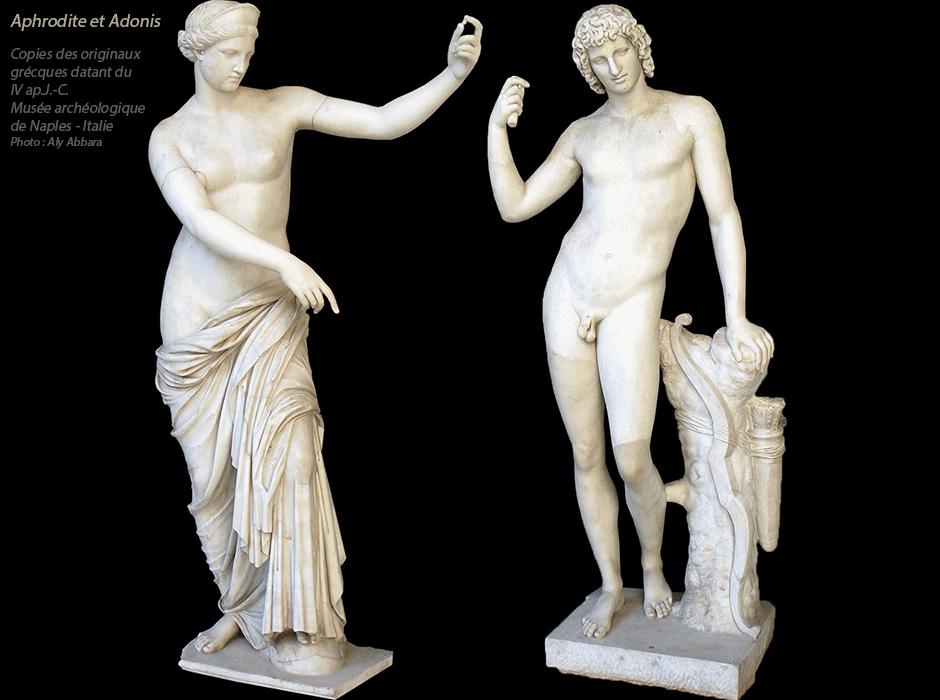 Aphrodite (Vnus) et Adonis - Sculptures - Copies des originaux grcques datant du IV sicle ap J.-C. - Muse archologique de Naples - Italie