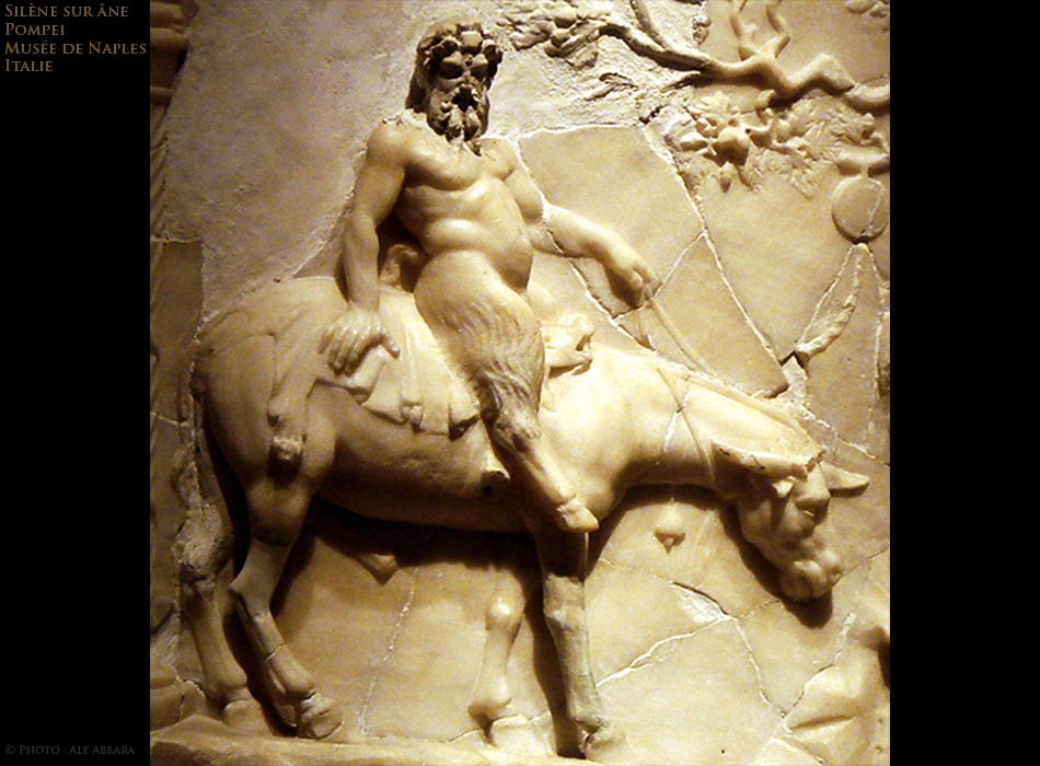 Naples - Italie - Musée archéologique - bas-relief en marbre - Pompéi - Silène ou un satyre chevauchant un âne
