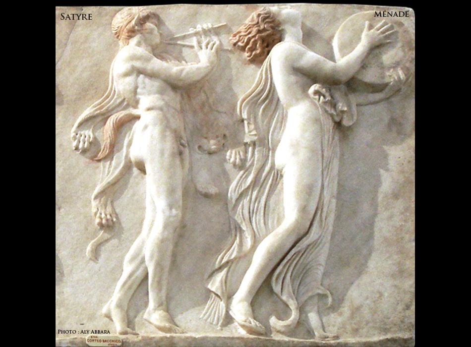 Naples - Musées archéologique - Herculaneum - Thiase - Dionysos accompagné d'une panthère, puis une Ménade et un Satyre
