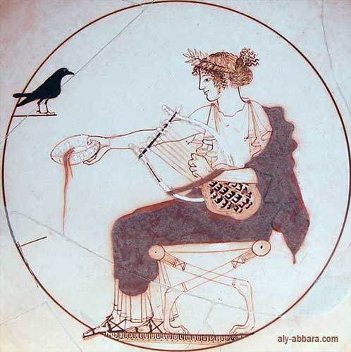 Apollon de Delphes avec sa lyre - le corbeau ou la corneille
