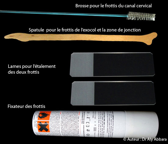 Materiel utilisé pour la réalisation du frottis cervico-utérin classique, sur lames