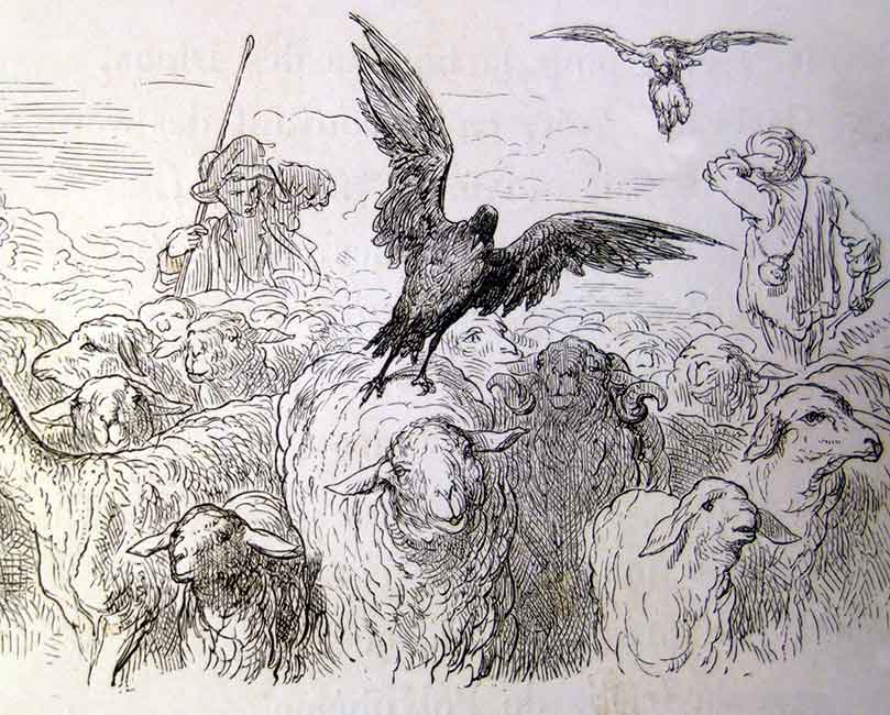 Le corbeau voulant imiter l'aigle - Gustave Doré