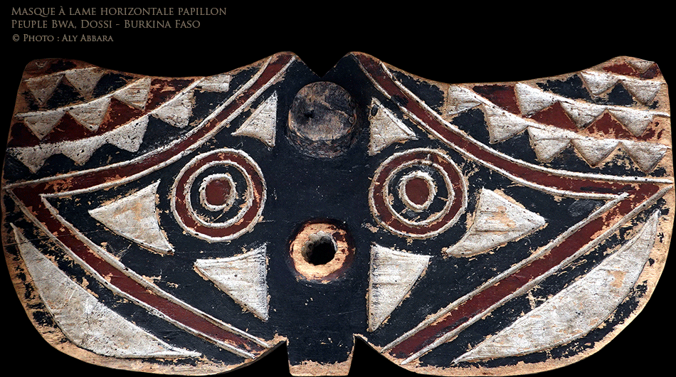 Art africain - Masque géométrique en forme de panneau polychrome horizontal représentant un papillon -Peuple Bwa, Dossi - Burkina Faso