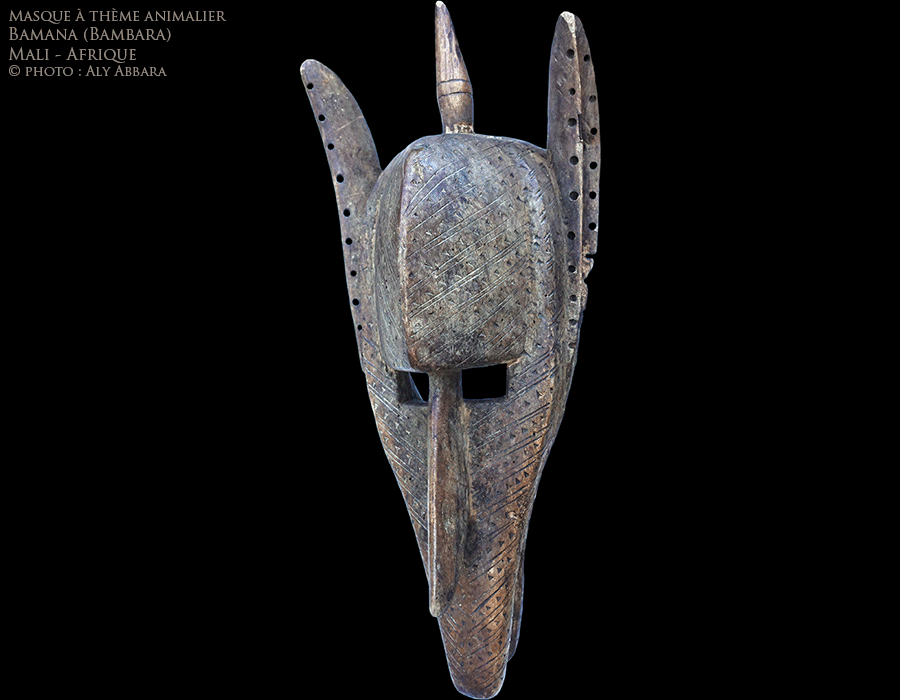 Art africain -  Masque facial au thème animalier de la société Korè - Peuple Bamana (Bambara) - Mali - Exemlple 1
