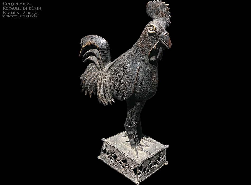 Art africain - Statue animalière (coq) en bronze du Royaume Edo du Bénin - Culture de Bini (Bénin) - Nigeria