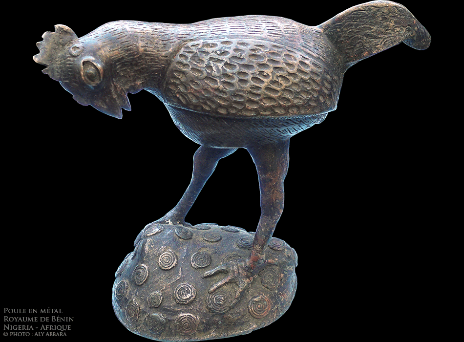 Art africain - Statue animalière (poule) en bronze du Royaume Edo du Bénin - Culture de Bini (Bénin) - Nigeria