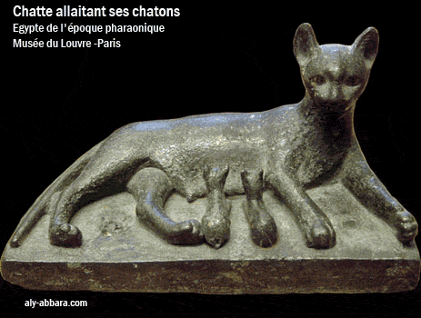 Chat allaitant ses chatons - sculptures égyptiennes de la période pharaonique  - Musée du Louvre - Paris 