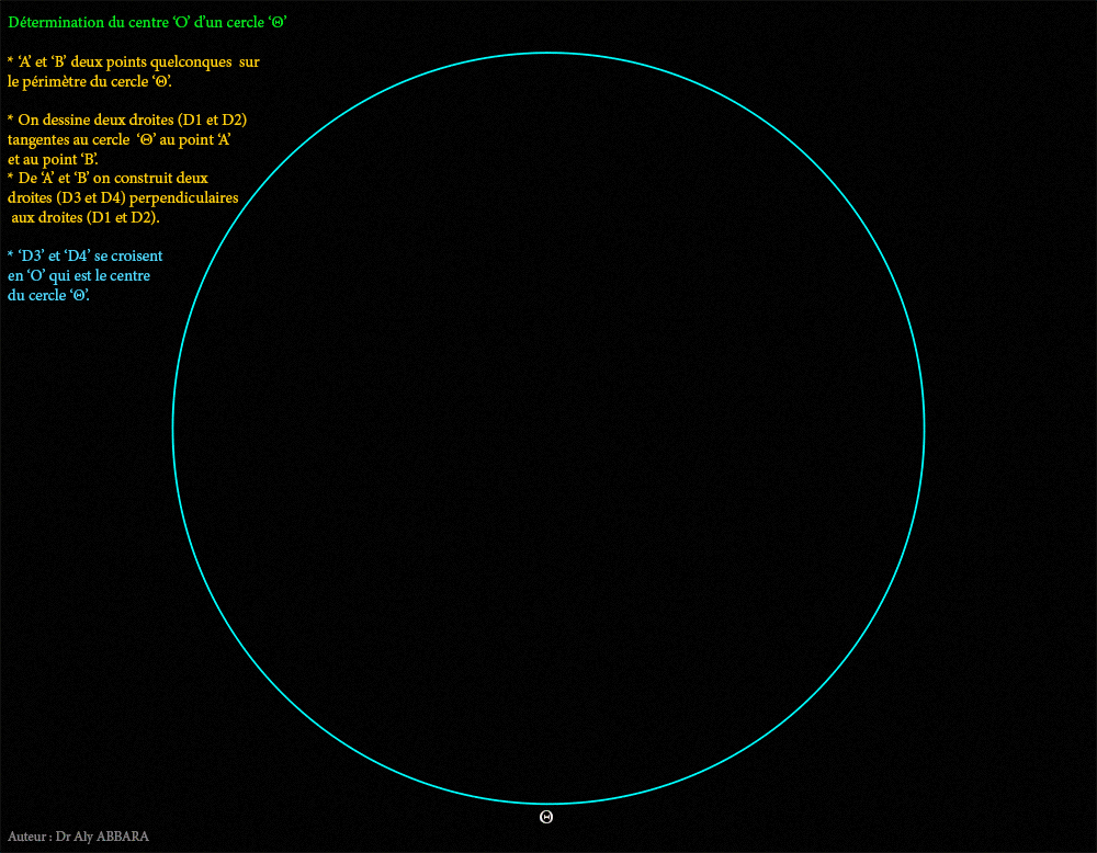 Détermination du centre d'un cercle en utilisant les droites tangentes et des droites perpendiculaires
