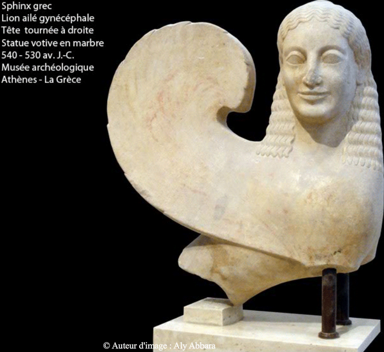 Grèce - Athènes - sphinx grec (lion ailé à tête de femme ou lion ailé gynocéphale)  - Tête tournée à droite - 540 - 530 av. J.-C.