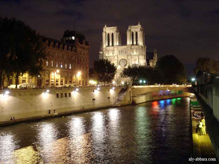 Paris : la Cathédrale de Notre-Dame de Paris ; illumination nocturne