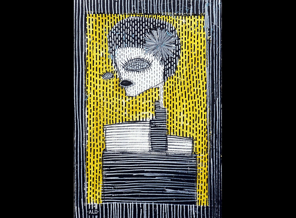 Paris - Art urbain mural - Œuvre signée ALD - Buste d'une femme - Profil