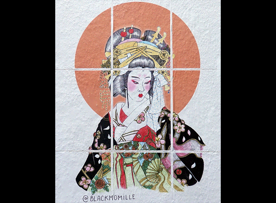 Paris - Art urbain mural - Œuvre signée @Blackmomille - Geisha
