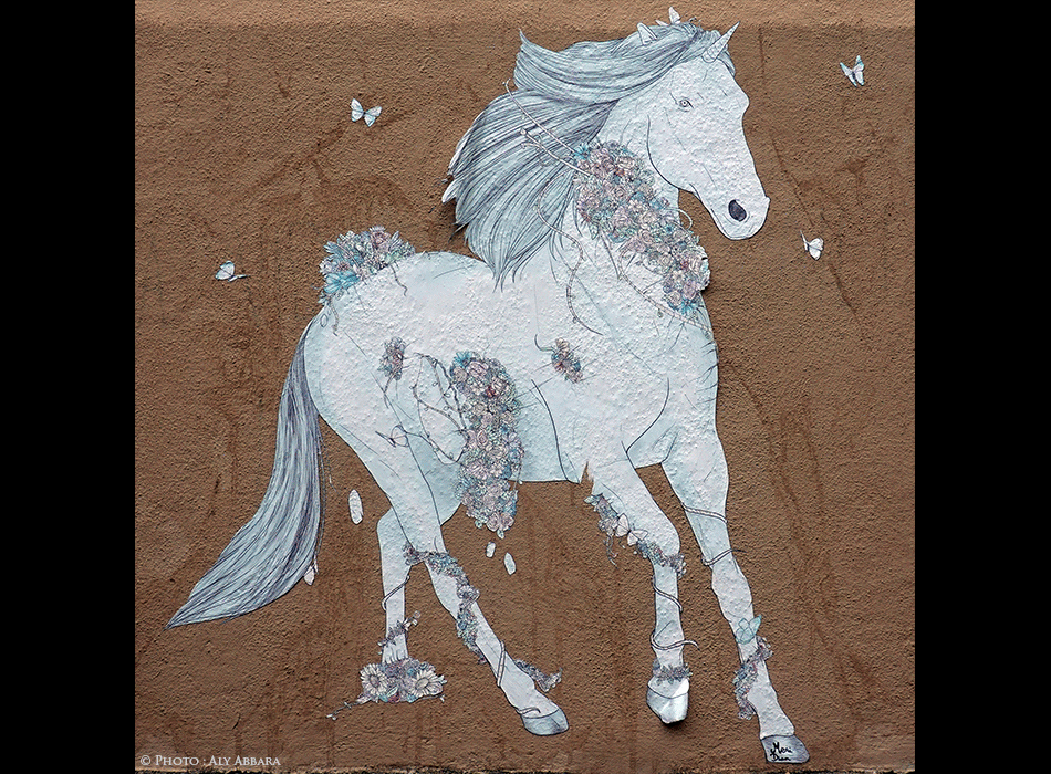 Paris - Art urbain mural - Œuvre non signée - Cheval fleuri