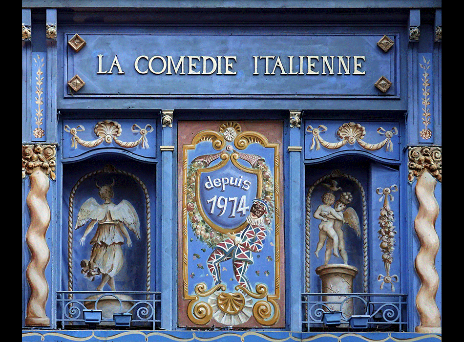 Paris - Art urbain mural - La comédie italienne - Enseigne -Rue de la Gaité - Quartier de Montparnasse