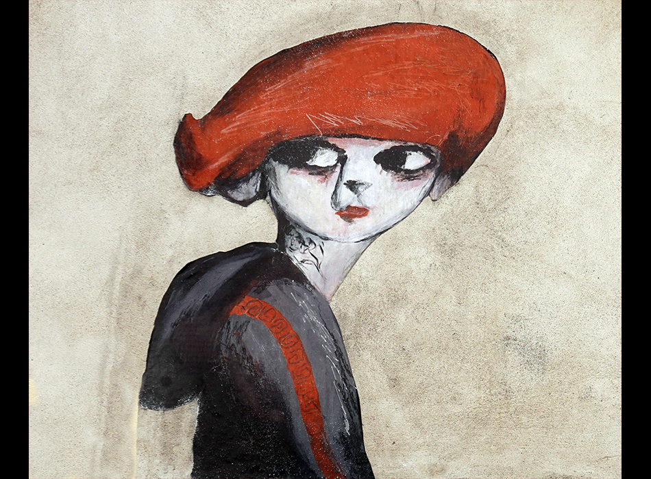 Paris - Art urbain mural - Œuvre non signée - Buste d'une femme au berret orange foncé