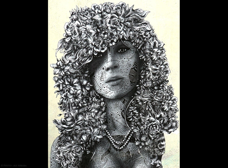 Paris - Art urbain mural - Œuvre non signée - Femme à la chevelure fleurie