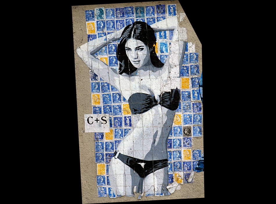 Paris - Art urbain mural - Œuvre signée C + S - Femme en pikini
