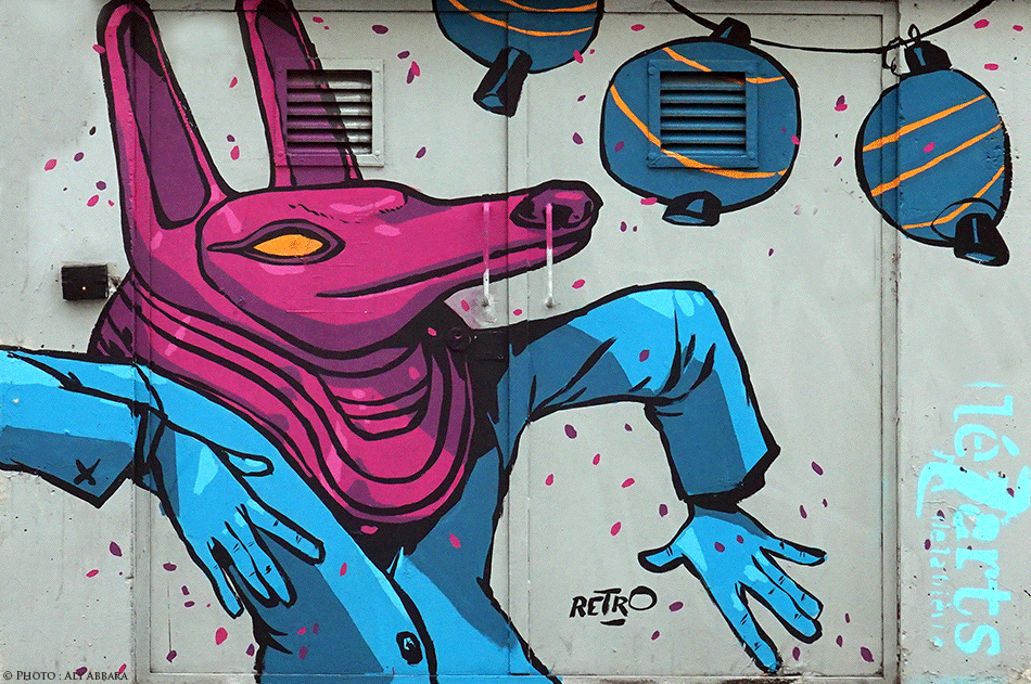 Paris - Art urbain - Association des Lézarts de la Bièvre - Œuvre signée par Retro - Anubis
