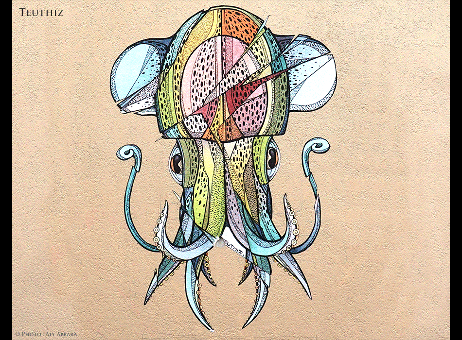 Paris - Art urbain mural - Oeuvre signée Teuthiz - Octopode