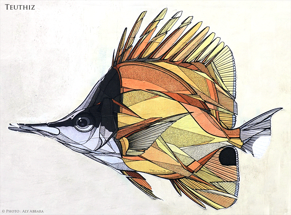 Paris - Art urbain mural - Oeuvre signée Teuthiz - Poisson
