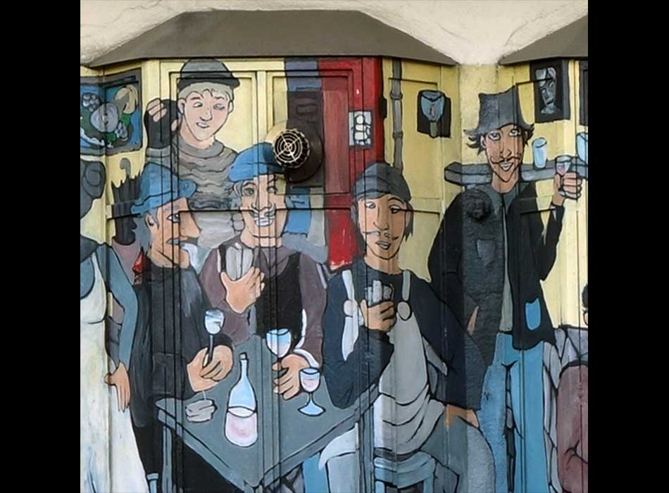 Paris - Arts de la rue - Au bistro ; détail 2 - الفن في الشارع الباريسي