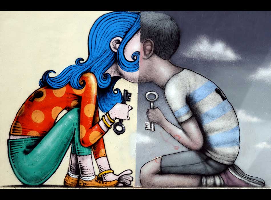 Paris - Arts de la rue - Au bistro ; Fusion partielle - الفن في الشارع الباريسي