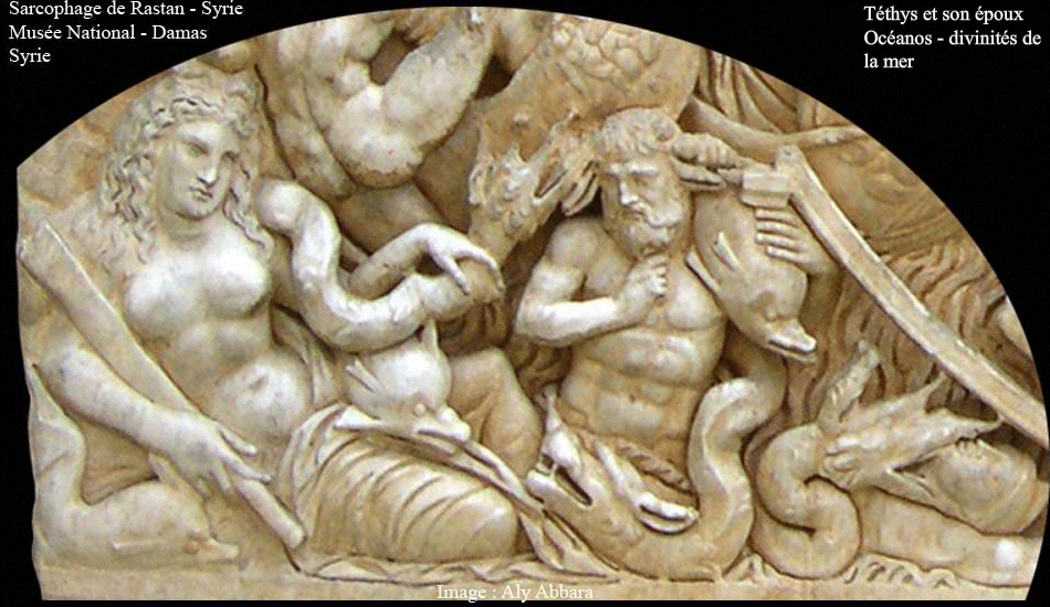 Un sarcophage datant de la période romaine (2e siècle ap. J.-C.) - Téthys et son époux Ocanos