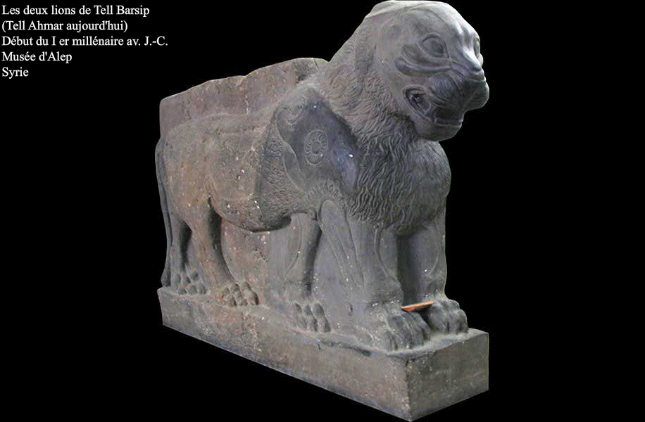 Les deux lions de la ville assyrienne Barsip (aujourd'hui Tell Ahmar), au Nord de la Syrie