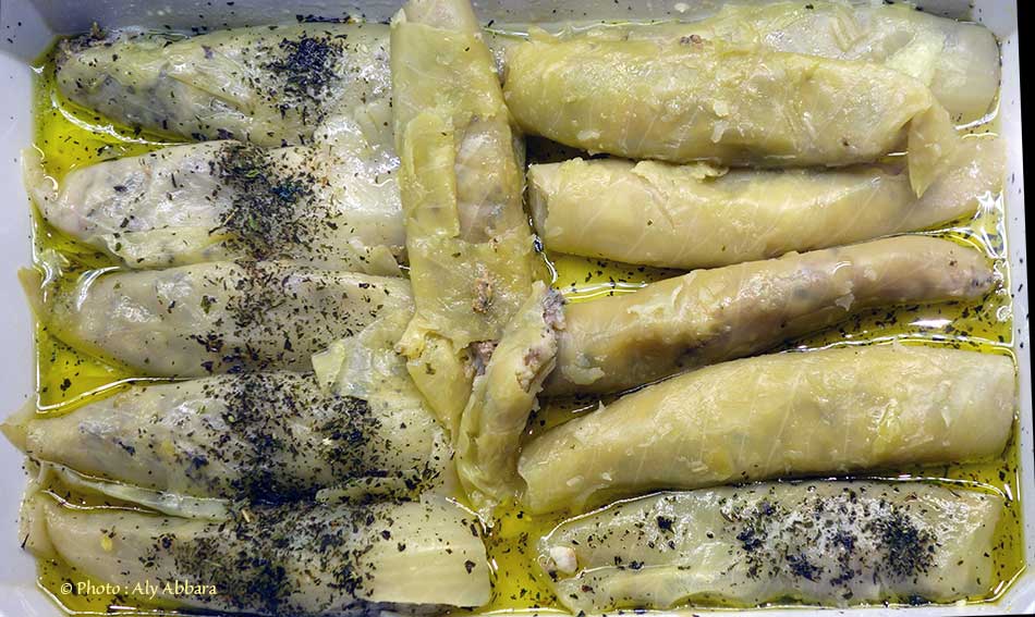 Plat de chou farci de riz et de viande - الملفوف المحشي بالرز واللحم