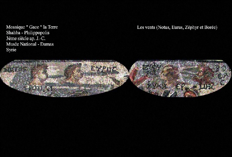 Mosaïque de Syrie - Les quatre vents (Borée, Notos, Euros et Zéphyre) -La mosaïque Gê Aiôn et Prométhée