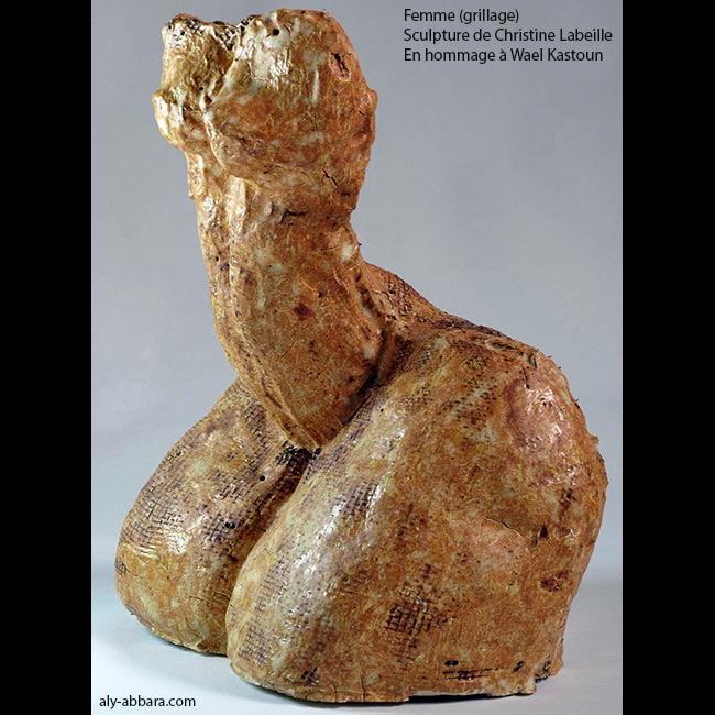 Déesse de la fertilité, sculpture de Jocélyne BURYN, en hommage au sculpteur syrien, Waël Kasstoun, mort sous la torture dans un des enfer en Syrie de 21° siècle